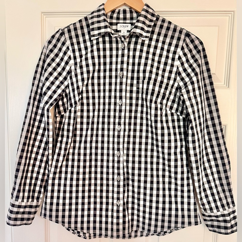 J.Crew Gingham Button Down Shirt Women’s Small Black White Check Cotton